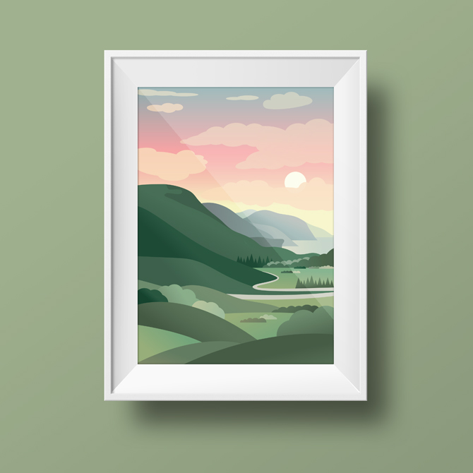 Scottish Landscape Framed Illustration